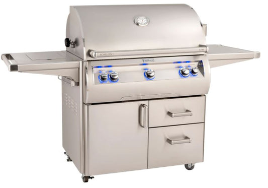 FM E790s Echelon 36" Portable Grill with Analog Thermometer, Flush Mounted Single Side Burner and Infrared Burner, NG - E790S8LAN62 - Chimney Cricket