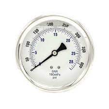 Pressure Gauge, Liquid Filled, 0-400 PSI, 1/4" Backmount, w/ 4" Dial, - Chimney Cricket