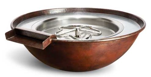Hpc Tempe 31" Hammered Copper Fire And Water Bowl With Electronic Ignition, Lp - 24vac