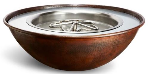 HPC Tempe 31" Hammered Copper Fire Bowl with Electronic Ignition, NG - 120VAC - Chimney Cricket