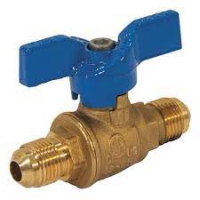 Valve, 3/8" Flare X 3/8" Flare, Ball Valve, Blue Cap T-handle,, Jomar, T204 Series, 101-602 (CS12) - Chimney Cricket