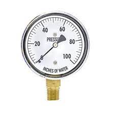 Pressure Gauge, 0-100 Inches Water Column, 1/4" Bottom Mount, 2-1/2" Dial, LP1-254-100 - Chimney Cricket