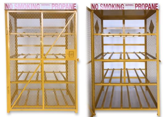 Cabinet, for Forklift Cylinders, Holds 12 - 43.5# Motor Fuels, Steel, Painted Yellow, Assembled & Decaled - Chimney Cricket