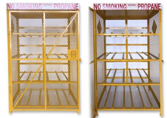 Cabinet, for Forklift Cylinders, Holds 12 - 33.5# Motor Fuels, Steel, Painted Yellow, Assembled & Decaled - Chimney Cricket