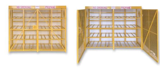 Cabinet, for Forklift Cylinders, Holds 24 - 33.5# Motor Fuels, Steel, Painted Yellow, Assembled & Decaled - Chimney Cricket