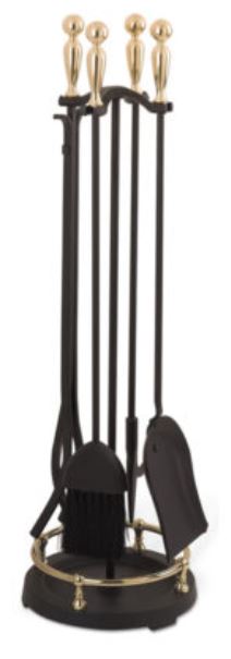 Pilgrim 31" Brass and Black Round Base Tool Set - Chimney Cricket