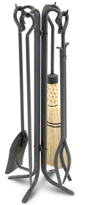 Pilgrim 28" Black Forged Hearth Tool Set with Corn Broom - Chimney Cricket