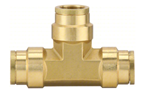 1/4" PC x 1/4" PC x 1/4" PC Push Connector Tee Brass - For Pneumatic Tubing - Chimney Cricket