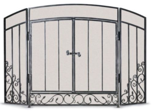 Pilgrim Renaissance 3-Panel Screen With Doors in Brushed Pewter Finish - Chimney Cricket