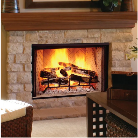 Majestic 50" Biltmore Radiant Wood Burning Fireplace with Herringbone Brick Pattern - Chimney Cricket