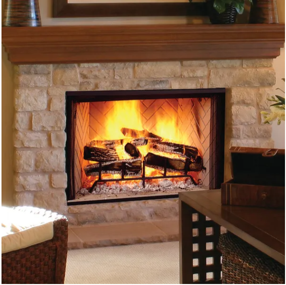 Majestic 36" Biltmore Radiant Wood Burning Fireplace with Herringbone Brick Pattern - Chimney Cricket