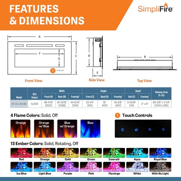 Simplifire Allusion 48" Recessed Linear Electric Fireplace