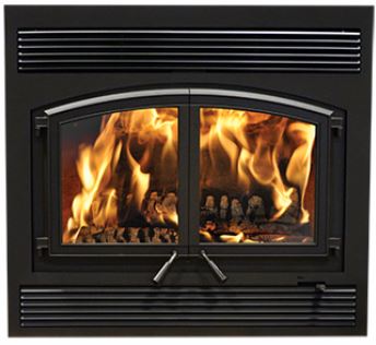 ES St. Clair 4300 Metallic Black Wood Burning Fireplace with Blower - Chimney Cricket
