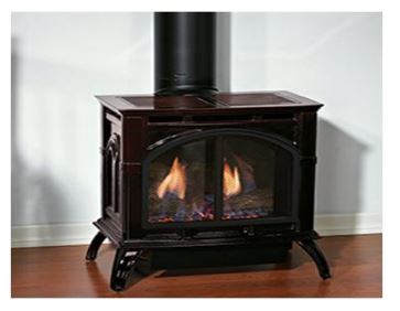 WMH Porcelain Mahogany Spirit Small Direct Vent Cast Iron Stove with IPI Control, LP - Chimney Cricket