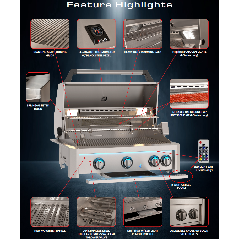 24” L-Series Built-In NG Grill with Backburner & Rotisserie Kit