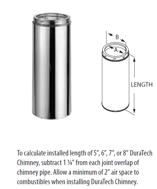 Duravent 7" Diameter DuraTech  48" Stainless Steel Chimney Pipe - Chimney Cricket