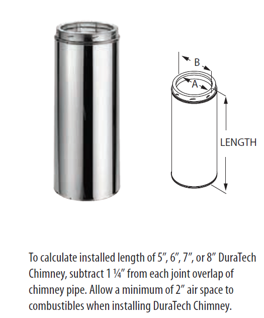 Duravent 6" Diameter 6" DuraTech Stainless Steel Chimney Pipe - Chimney Cricket