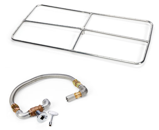 HPC 24" x 12" Stainless Steel Rectangle LP Firepit Burner Kit - Chimney Cricket