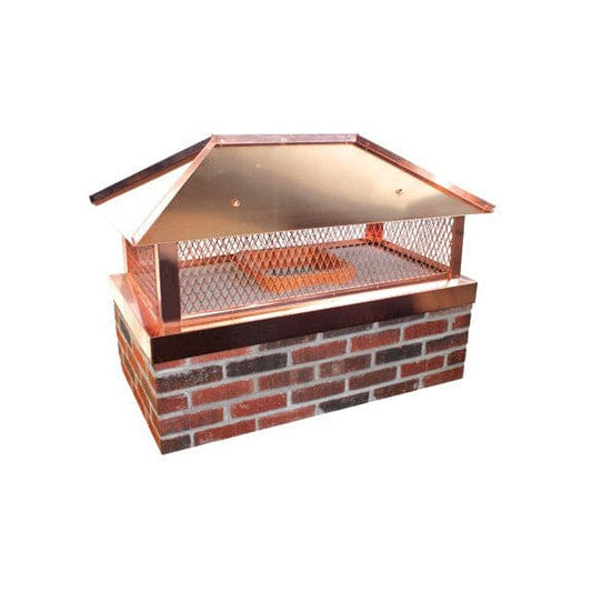 Copper Chimney Cap - Multi-Flue Cap with Hip and Ridge Lid, Outside Mount