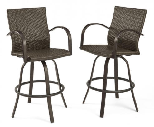 Outdoor Greatroom Naples Leather Wicker Bar Stools - Chimney Cricket