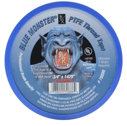 3/4" x 1429" Roll, Monster Blue Teflon Tape Std Pk 27 Includes Display ** - Chimney Cricket3/4" x 1429" Roll, Monster Blue Teflon Tape Std Pk 27 Includes Display **